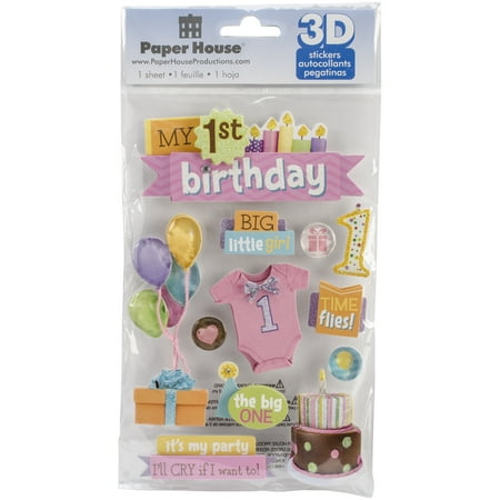 UPC: 0767636377059 | Paper House 3D Stickers 4.5 X7.5 -1st Birthday-Girl