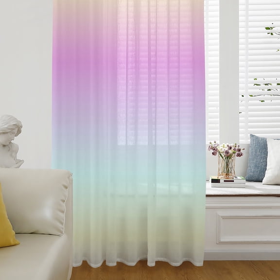 Teal Pink Ombre Semi Sheer Curtains Drapes for Living Room, Bedroom, French Doors Window 84 Inches Long, Modern Abstract Art Aesthetics Rod Pocket Chiffon Curtain Drapery Voile Draperies Panel