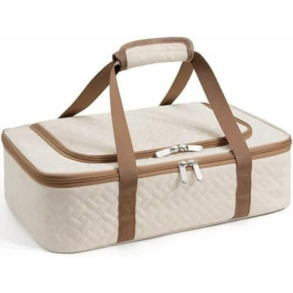 Insulated Casserole Carrier - Portable Casserole Carrier for Hot or Cold Food, Lasagna Holder for Parties,Picnic,Cookouts,Traveling - Fits 9" x 13" Baking Dish (Beige)