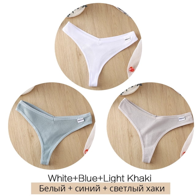 3 Unids/set Mujeres Tangas De Algodón Suave G-String Sexy V Cintura Ropa Interior M-XL Niña Tangapangjing