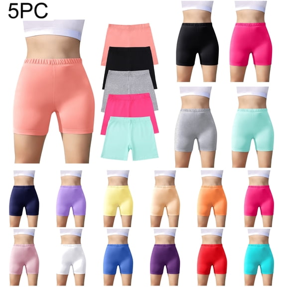 QIUOMBBP 5 Pack Biker Shorts for Girls Athletic Skinny Short Leggings Stretch Solid Color Outdoor Shorts EE-Red 11Years