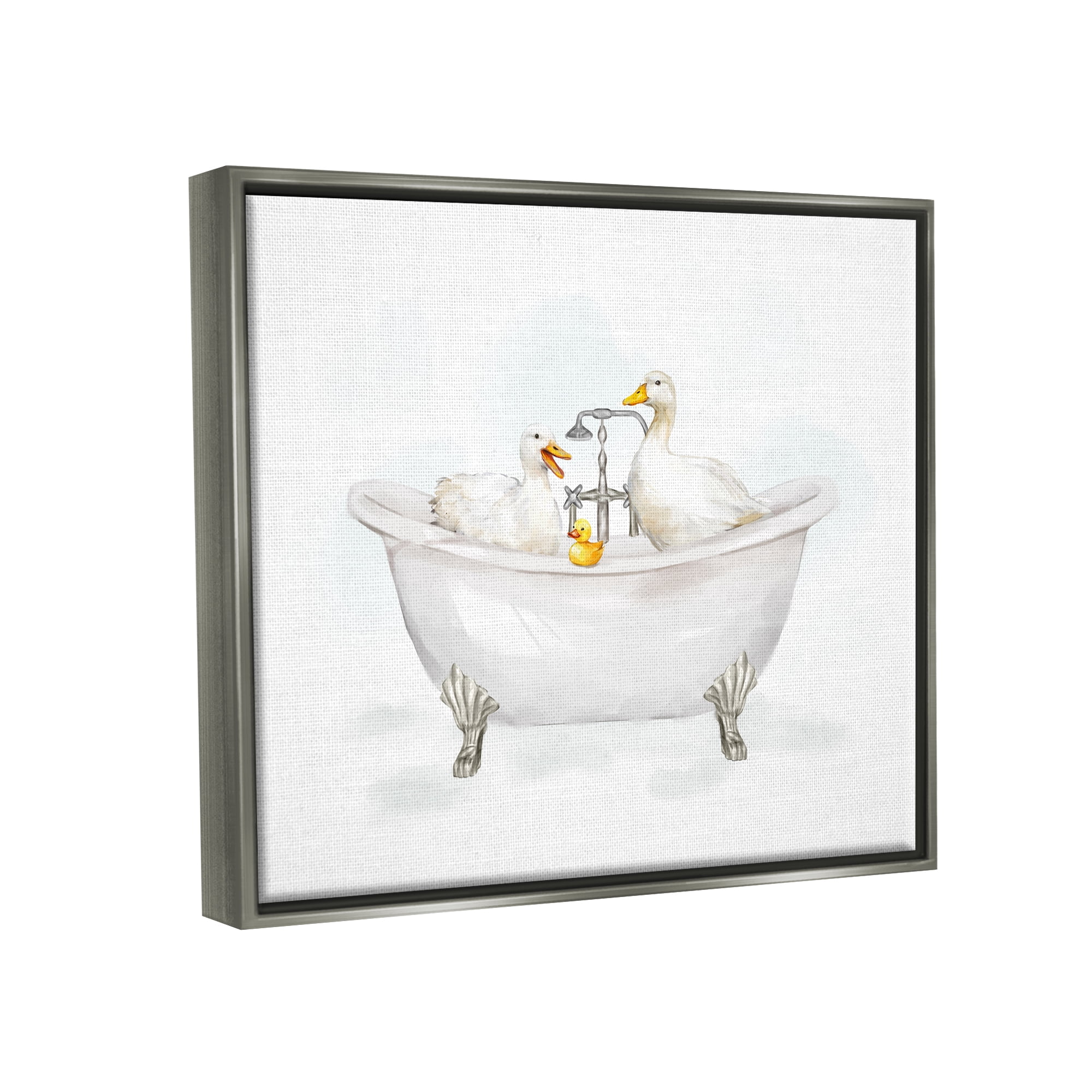 Stupell Industries Ducks in Bathtub Animals & Insects Painting Gray Floater Framed Canvas Art Print Wall Art, 21 x 17
