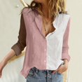 thumbnail image 2 of Ladies Tops and Blouses Button Down V Neck Long Sleeve Roll Up Loose Womens Clothing,Pink,XL, 2 of 5