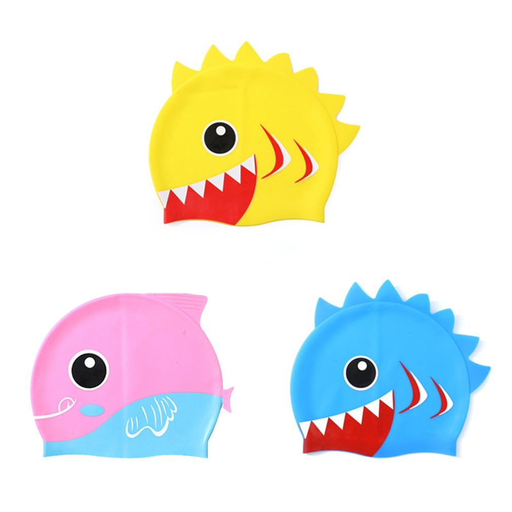 LUNA 3 Pcs Silicone Swimming Caps For Kids Fun Swimming Hats For Boys