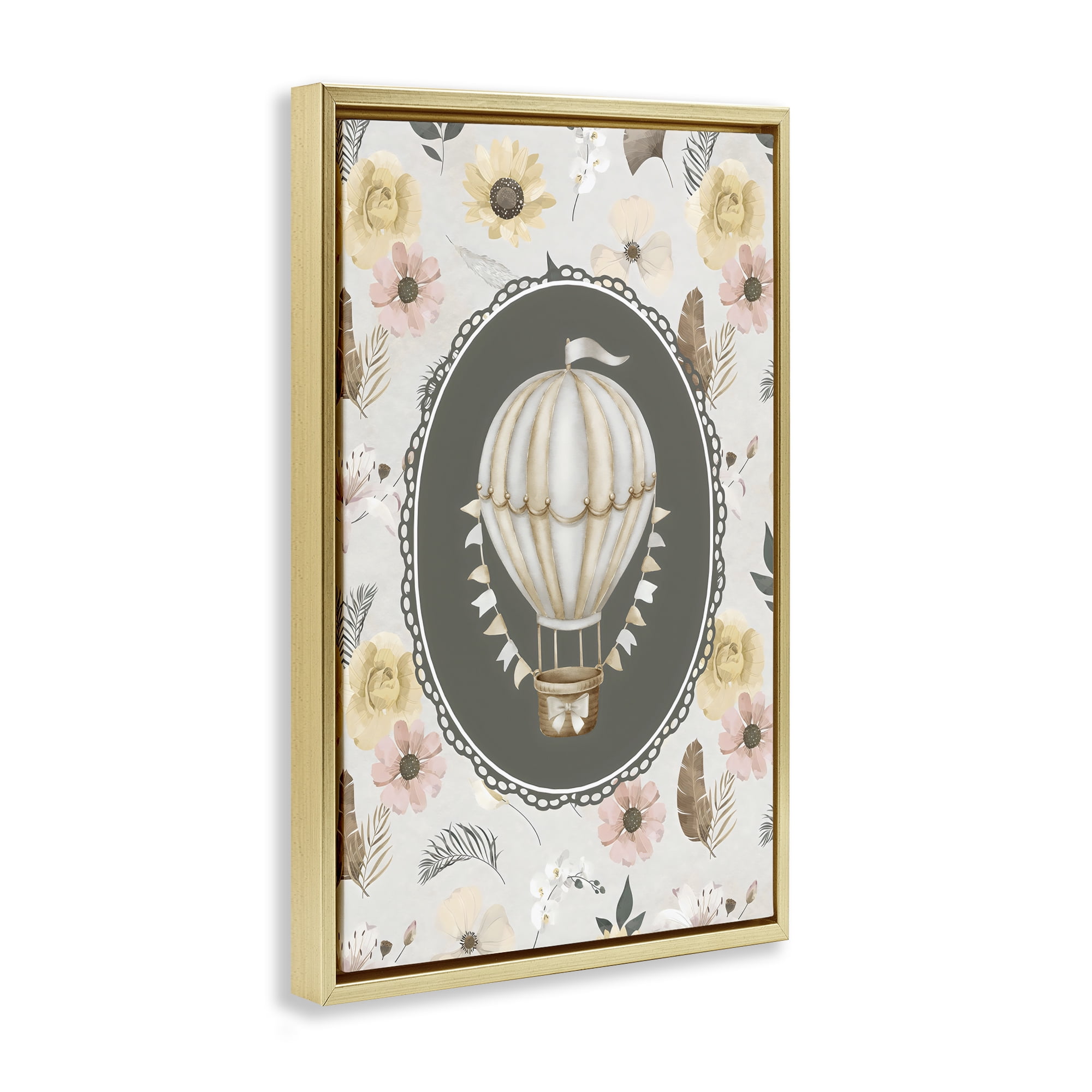 Stupell Industries Sunnyside Balloon over Florals Gold Framed Floater Canvas Wall Art, design by Ink Drop Loft