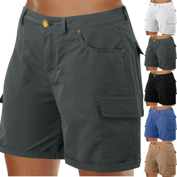 ZyeKqe Cargo Shorts for Women High Waisted Outdoor Hiking Shorts Straight Wide Leg Summer Shorts