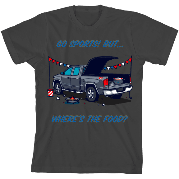 Go Sports! But Where's the Food? Kids Charcoal Crew Neck Short Sleeve Tee-Medium