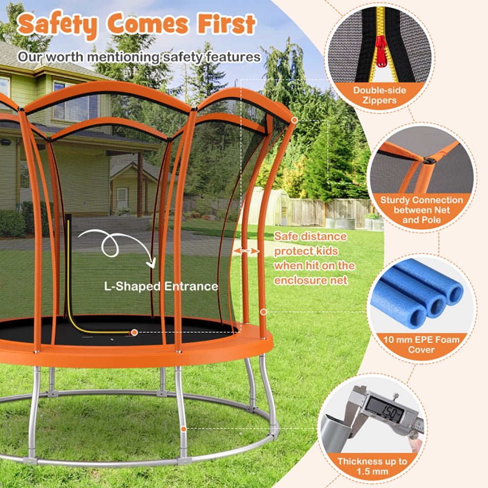 Aimee Lii 10 Feet Unique Flower Shape Trampoline with Galvanized Steel Frame, Large Trampoline for Backyards, Outdoor Kids Trampoline-Orange