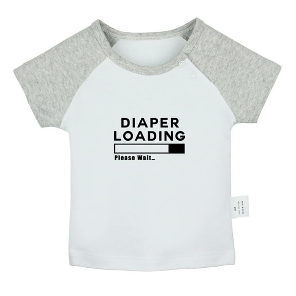 Diaper Loading Please Wait Funny T shirt For Baby, Newborn Babies T-shirts, Infant Tops, 0-24M Kids Graphic Tees Clothing (Short Gray Raglan T-shirt, 0-6 Months)