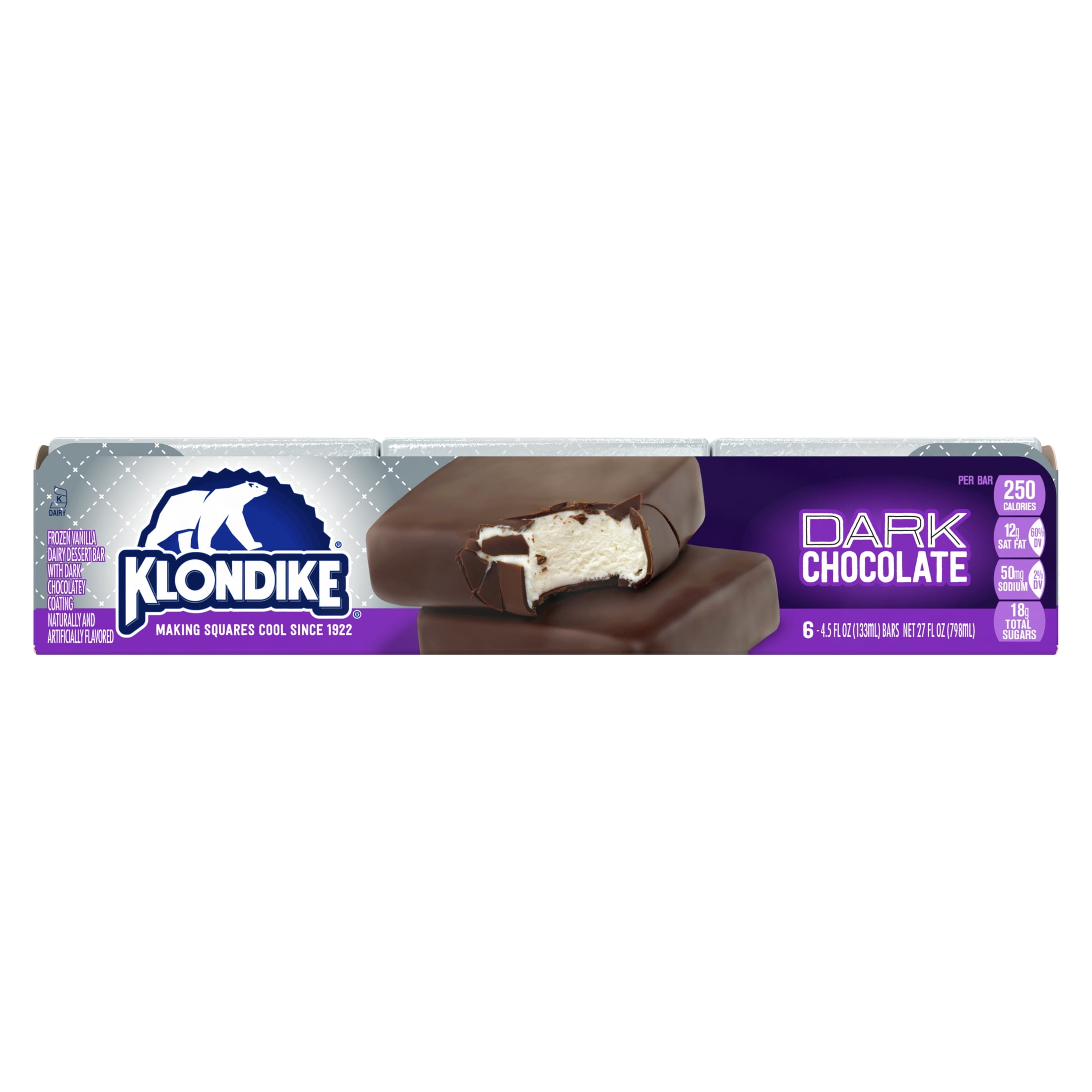 Klondike Dark Chocolate Frozen Dairy Dessert Bars Kosher Certified Frozen Dessert Made With No Artificial Growth Hormones 4.5 fl oz, 6 Count