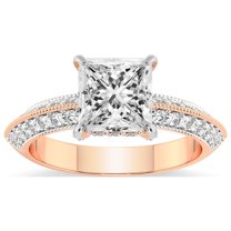 Princess Shape 4 Carat IGI Certified Lab Grown Diamond Ring | 14K Rose Gold |Dua Side Stone Knife Edge Diamond Ring | FG-VS1-VS2 Quality Friendly Diamonds