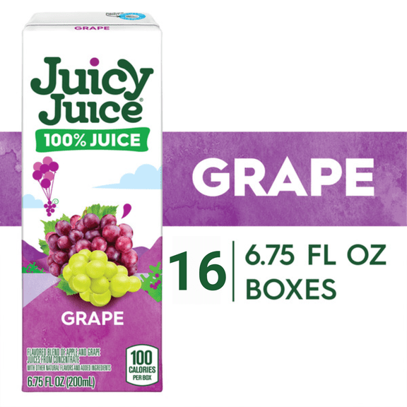 Juicy Juice 100% Grape Juice, 6.75 fl oz Juice Boxes, 16 Count
