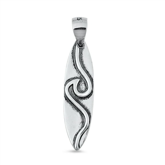 Sterling Silver Ocean Wave Surfboard Pendant Beach Surf Tropical Swim Charm 925 Jewelry Female