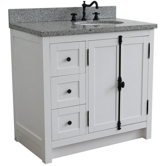 Plantation Solid Wood Vanity with Right Oval Sink in Glacier Ash/Gray