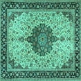 thumbnail image 1 of Ahgly Company Machine Washable Indoor Square Medallion Turquoise Blue Traditional Area Rugs, 8' Square, 1 of 4