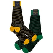 New Brook Brothers 2 Pack Green & Yellow Striped Cotton Dress Socks Sz 7-12 18613-1