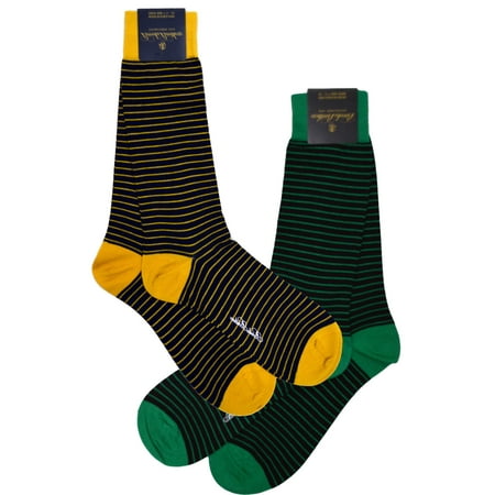 New Brook Brothers 2 Pack Green & Yellow Striped Cotton Dress Socks Sz 7-12 18613-1