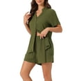 thumbnail image 4 of INSPIRE CHIC Women's 2 Piece Pajama Sets Short Sleeve Button Down Shirt and Shorts with Pocket V Neck Sleepwear XS Army Green, 4 of 6