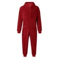 thumbnail image 5 of dazeni Boys Fuzzy Fleece Jumpsuit with Pockets Cozy Zip up Hooded Onesie Comfy Plush Sherpa Long Sleeve Romper Cute Bear One Piece Outfits Red 8-9 Years, 5 of 5