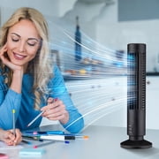 LEFTHIGH Home Bladeless USB Tower Fan 2 Speed 36dB Quiet Compact Portable Desk Fan for Bedroom Living Room Office Black