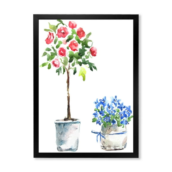 Designart 'Red and Blue Houseplants' Traditional Framed Art Print
