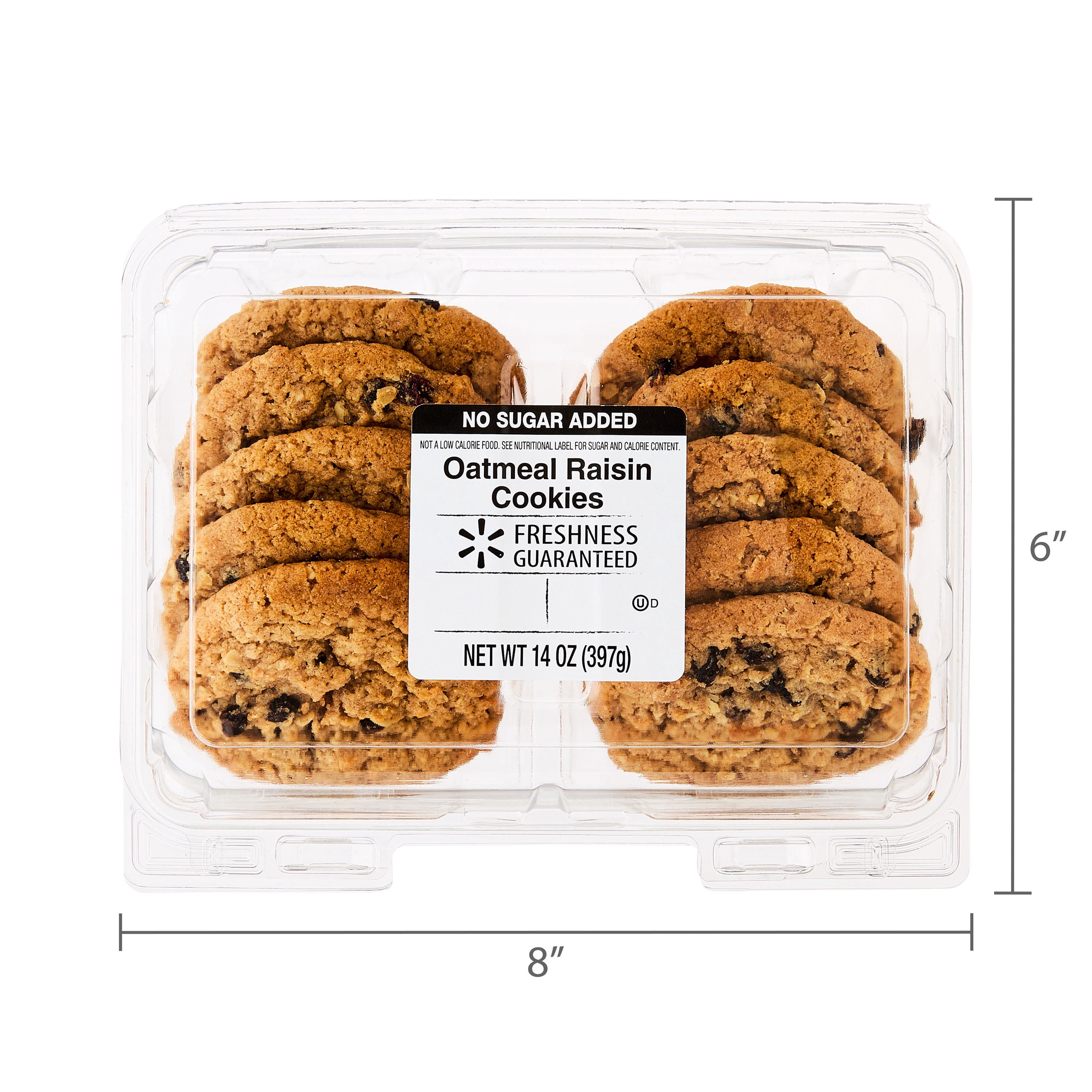 Freshness Guaranteed No Sugar Added Baked Oatmeal Raisin Cookies, 14 oz, 10 Count (Shelf Stable)