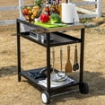 thumbnail image 3 of OuterMust Outdoor Three-Shelf  Grill Cart Moveable Pizza Oven and Food Prep Table with Wheels, Silver & Black, 3 of 7