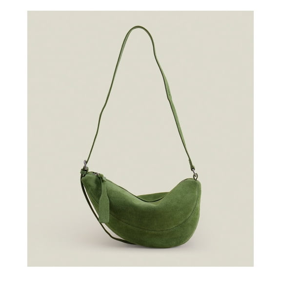 Strict Selection Autumn Crescent Saddle Bag Soft Green Red Matte Suede Cow Leather Women Crossbody Bag High-end Daily-use Purse