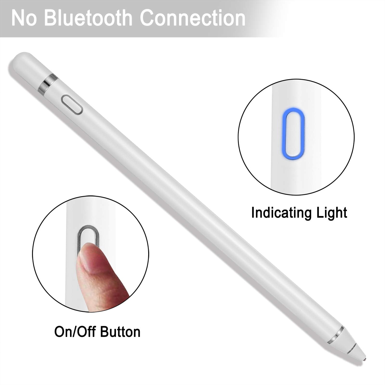Stylus Pen for iPad, WeluvFit Digital Stylish Pen Pencil Rechargeable, Compatible with All Touch Screens, White