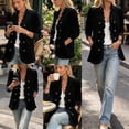 thumbnail image 6 of Vynhevius Women's Velvet Jacket Solid Long Sleeve Ruffle Trim Double Button With Pockets Casual Outerwear, 6 of 8