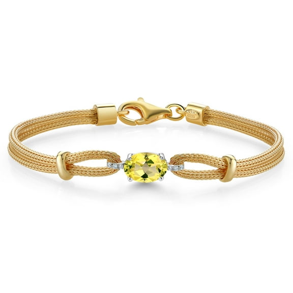 Gem Stone King 925 Two Tone Sterling Silver Canary Mystic Topaz and White Lab Grown Diamond Bracelet for Women (1.60 Cttw, Gemstone November Birthstone, Oval 8X6MM, 6.5/7/7.5 inches, Made in Italy)
