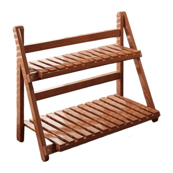 Soporte de bambú para plantas, estante para flores, organizador de escritorio decorativo de 2 capas Marrón oscuro 40cm