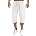 thumbnail image 2 of Prolriy Mens Pants Linen Pants Men, Men Capri Pants Baggy  Pants Drawstring Yoga Beach Pants Men's Pants White L, 2 of 3