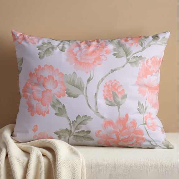 Throw Pillow Covers Pack of 1 for Living Room Table, Floral Printed Cushion Case, 14x20 inches - White Pink - Home Decor