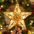 thumbnail image 4 of Christmas Star Tree Topper, 9.5 in Plug in Golden Glittered 3D Star Tree Topper, Metal Hollow Designed Built-in 10 Bulbs String Lights for Indoor Office Christmas New Year Holiday Tree Decoration, 4 of 9