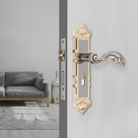 Retro European Door Handle Lock Set, Copper Alloy with 3 Keys Quiet Operation 1.38-1.77in