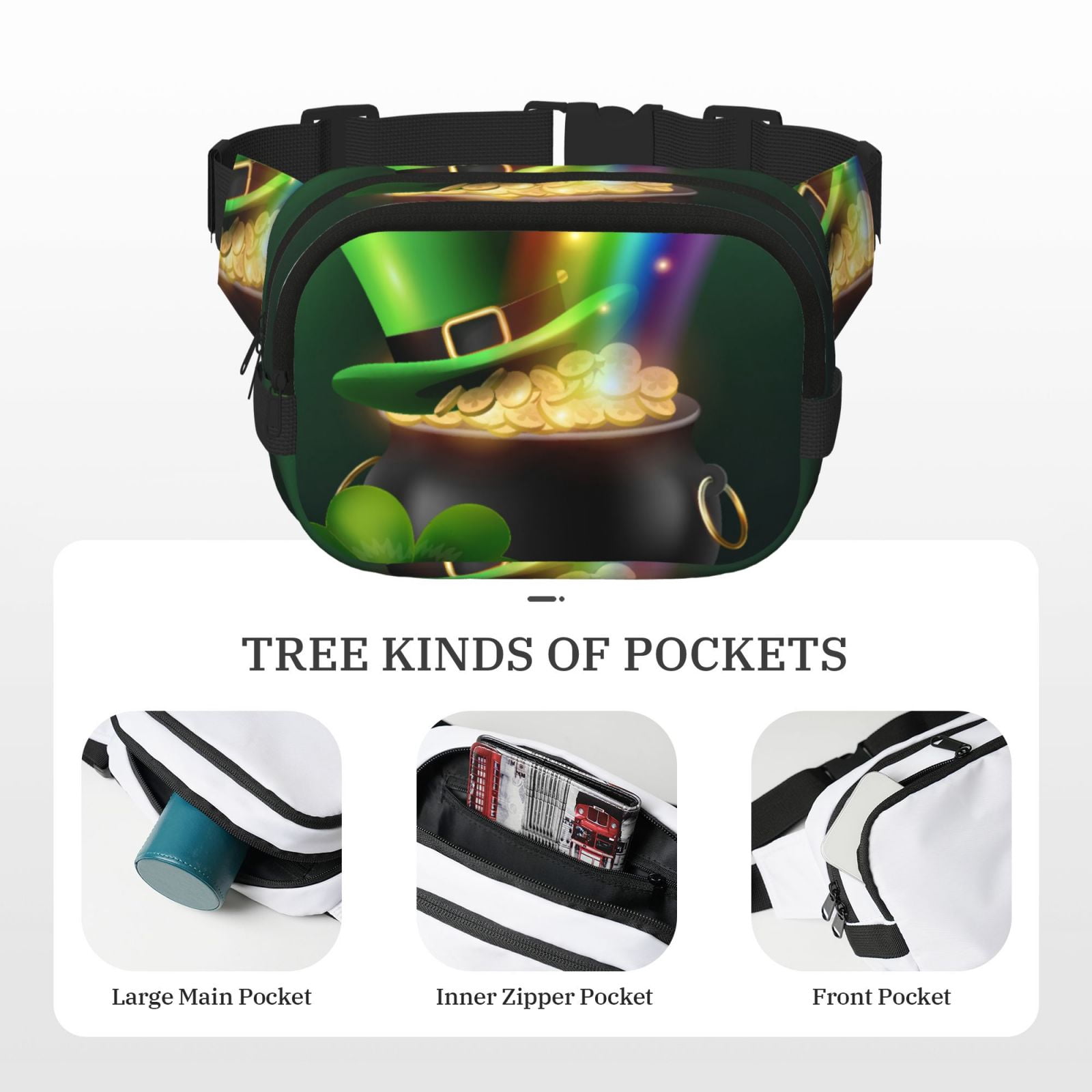 Kuqiui St. Patrick's Day4 Print Fanny Packs for Women Cross Body Waist Bag Fashionable Fanny Pack Designer Workout Hiking Waist Pack Running Travel Gym