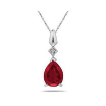 SZUL Women's Pear Shaped Ruby & Diamond Pendant in White Gold