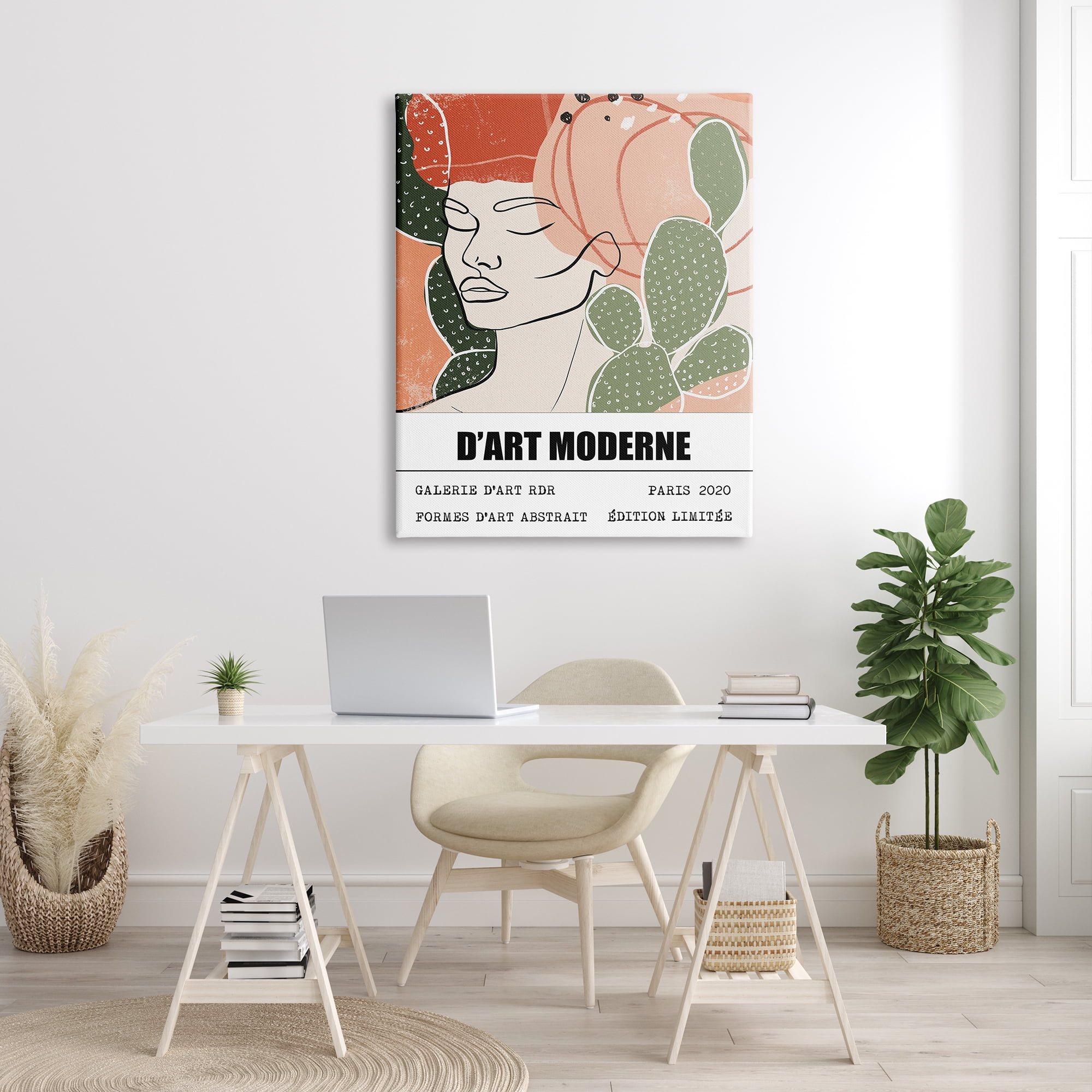 Stupell Industries Parisian Modern Abstraction Woman's Face Green Cactus, 36 x 48, Designed by Ros Ruseva