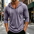 thumbnail image 2 of VxararlMens Lightweight Hoodies Pullover V Neck 3/4 Lenth Sleeve Drawstring Hoodie Top Casual Solid Daily Sweatshirts Light Purple L, 2 of 6