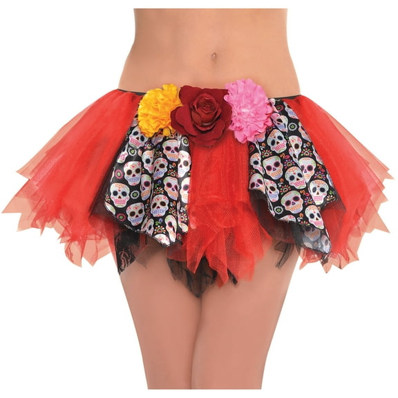 Day of the Dead Tutu for Adults, One Size up to Women's Size 8, With Skulls