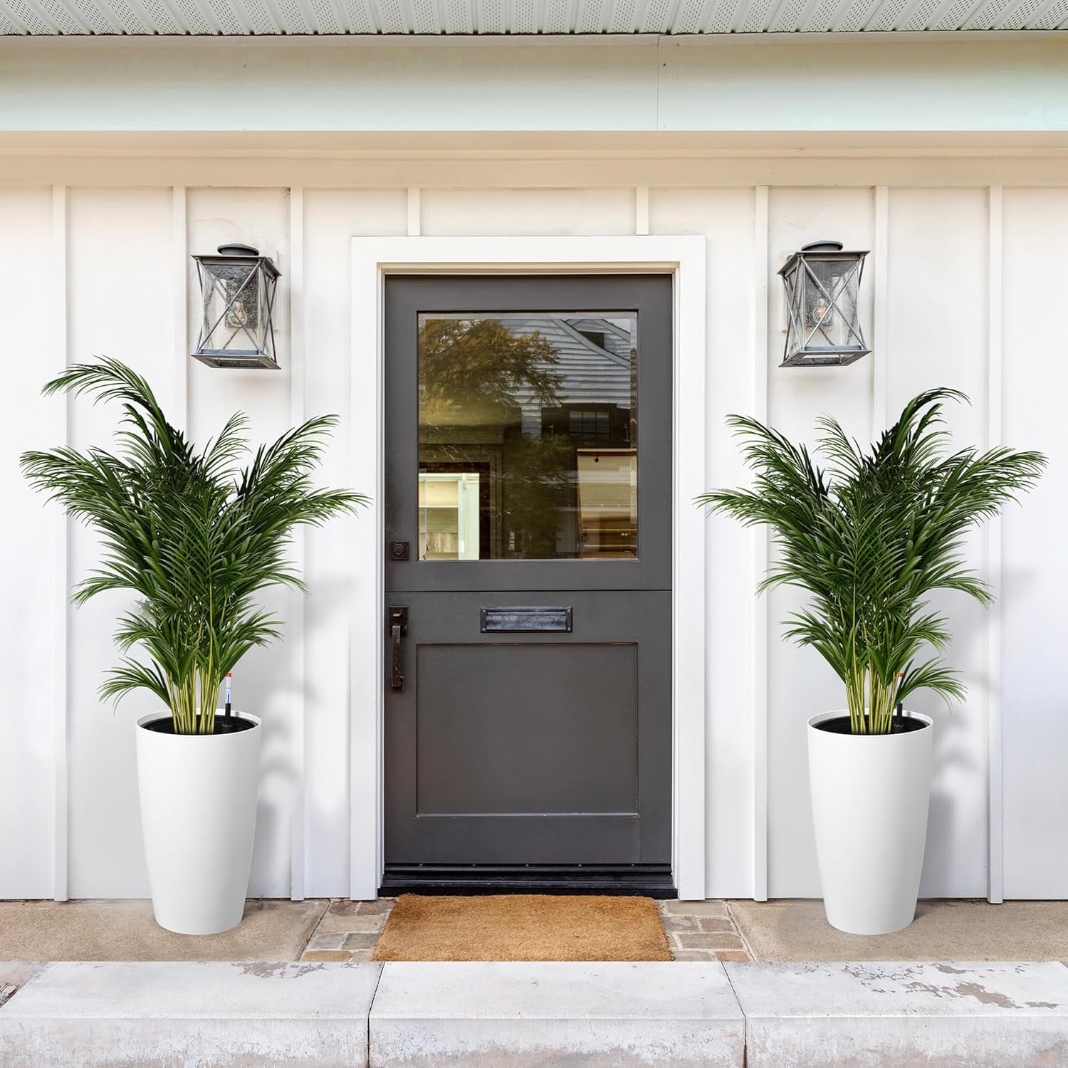 Riedhoff 21.5" Tall Round Planter Pots with Water Level Monitor, Self-Watering, 2 Count, White