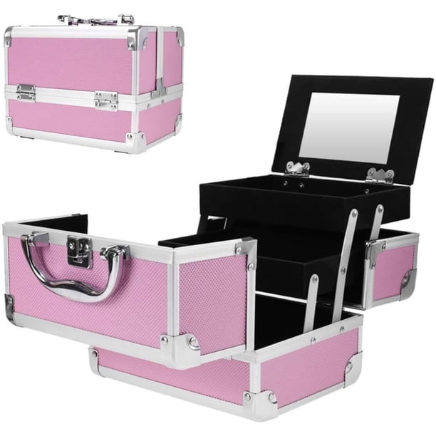 Estuche de Maquillaje Profesional de 3 Niveles con Espejo, Organizador de Joyas, Caja Portátil con Cerradura, Dimensiones 23 * 17 * 17 cm