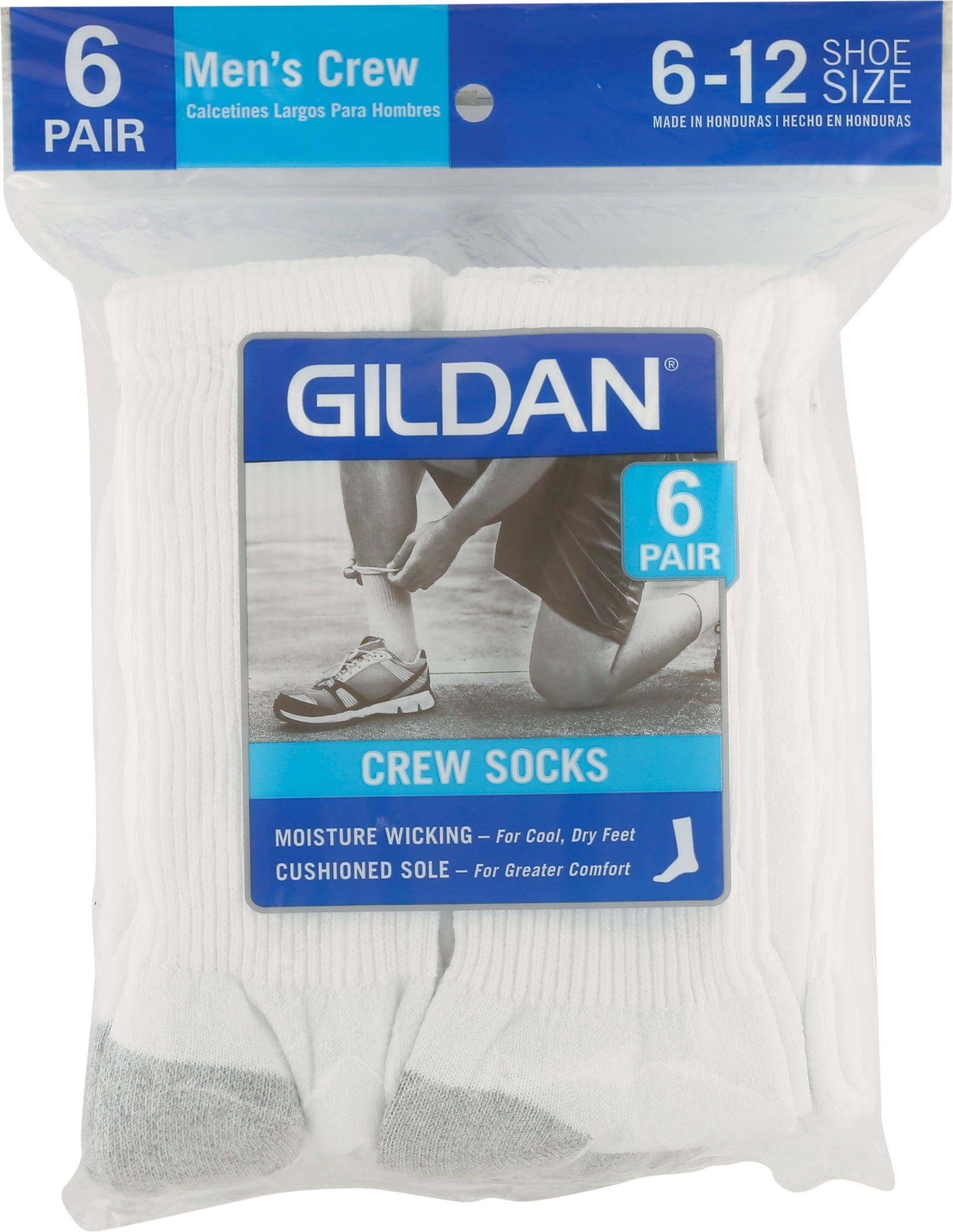 USA INC - Men's Crew Socks, White, 6-Pk