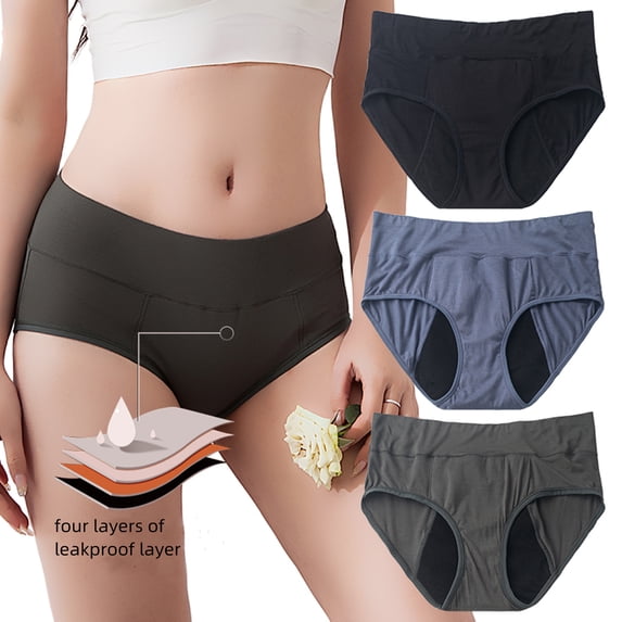 Women Menstrual Period Mid-Waist Cotton Underwear Soft Breathable Panties Stretch Briefs GB05 Grey L