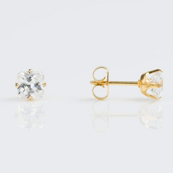 STUDEX Sensitive Princess Cut Cubic Zirconia Stud Earrings 5mm | Hypoallergenic and Nickel Safe for Sensitive Ears | Gold Plated Posts | High Fashion Earrings for Women and Men-PR-749-S