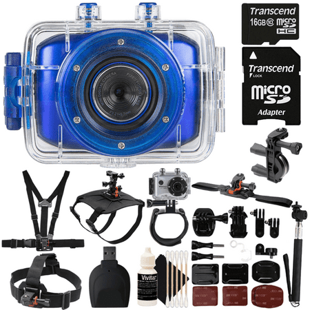 Vivitar DVR783HD Waterproof Action Video Camcorder Blue with Top Value