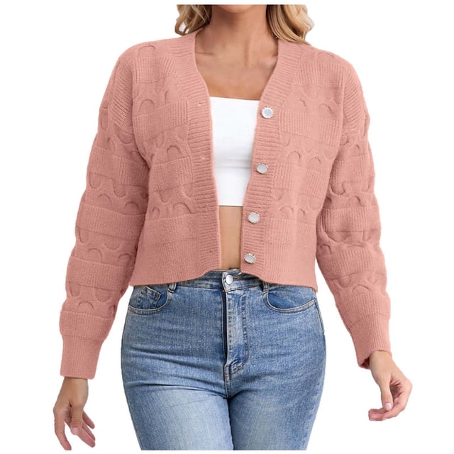Cardigan Tricoté pour Femmes à Manches Longues Veste Chandail Automne Hiver Mode Vêtement Extérieur Confortable Décontracté Élégant