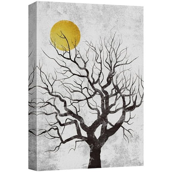 wall26 Canvas Print Wall Art Grunge Dark Forest Tree Golden Sun Landscape Nature Wilderness Illustrations Modern Art Bohemian Scenic Relax/Calm Multicolor for Living Room, Bedroom, Office - 12"x