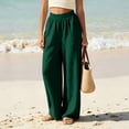 thumbnail image 2 of ClodeEU Women's High Waisted Linen Blend Wide Leg Pants, Elastic Waist Flowy Trousers with Pockets Army Green,Women's Plus L, 2 of 8